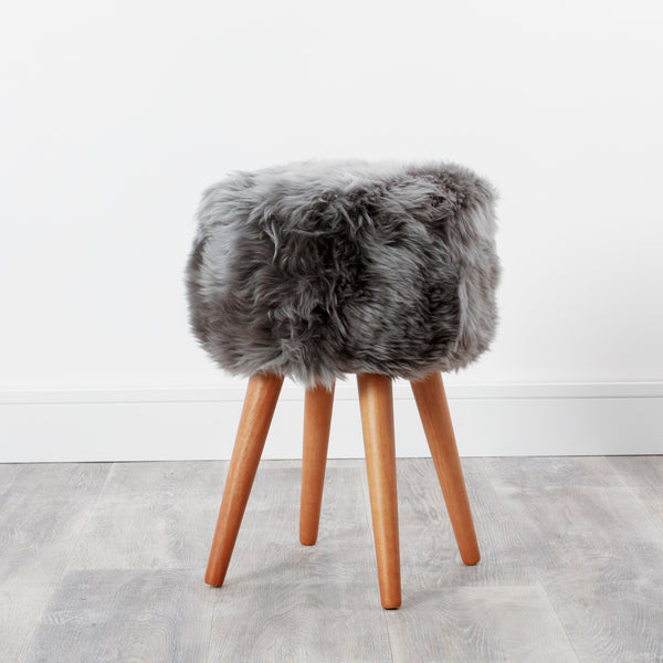 Beau Monde Native Home Sheepskin Wood Stool - Woodstain