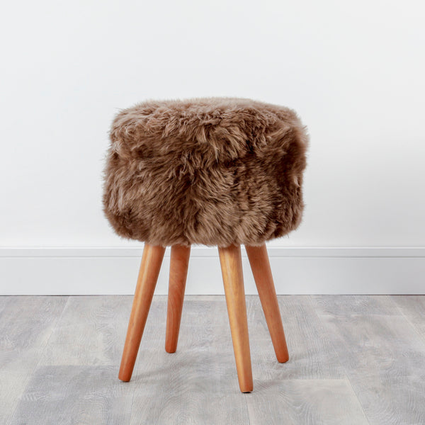 Beau Monde Native Home Sheepskin Wood Stool - Woodstain