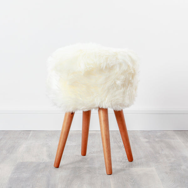 Beau Monde Native Home Sheepskin Wood Stool - Woodstain