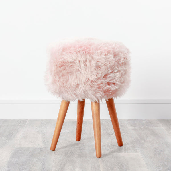 beau monde Native Home Sheepskin Wood Stool - Woodstain