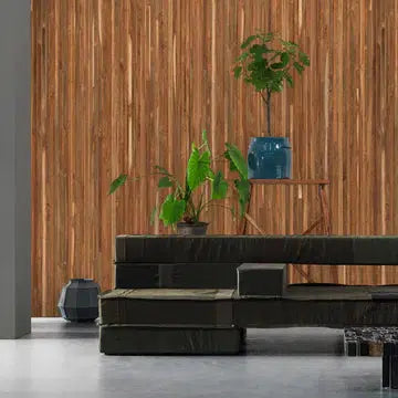 Beau Monde NLXL Timber Strips Teak On Black Wallpaper
