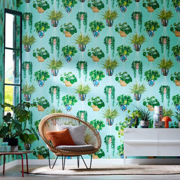 beau monde Ohpopsi Houseplant Wallpaper - Cerulean Twist