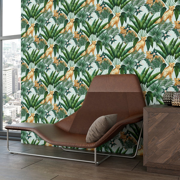 beau monde Ohpopsi Jungle Cheetah Wallpaper - Duck Egg