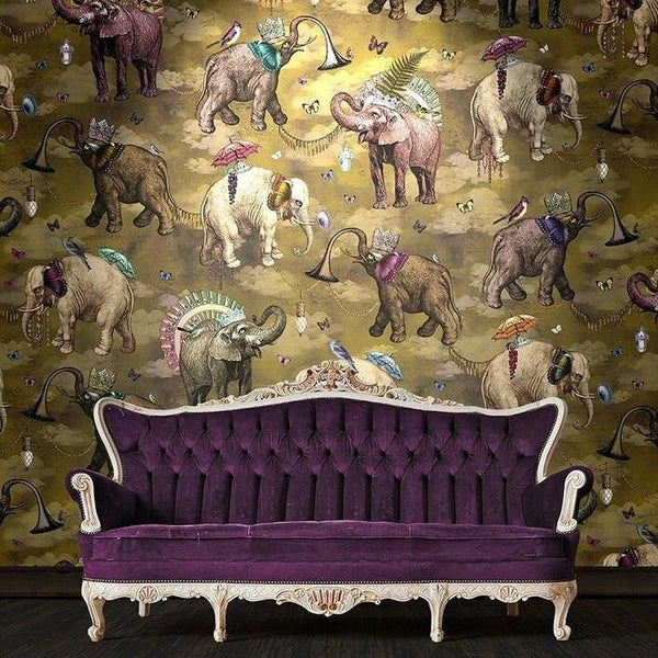 beau monde Santorus Elephant's March Wallpaper Mural In Coriander 2 Roll Set