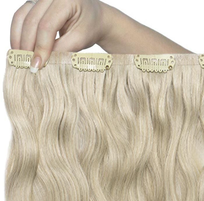 Beauty Works 18" Beach Wave Double Hair Set Clip-In Extensions - Barley Blonde