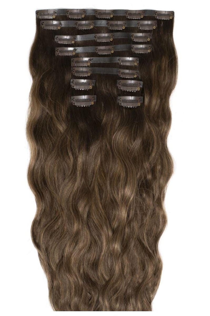 beauty works 18" Beach Wave Double Hair Set Clip-In Extensions - Brond'mbre