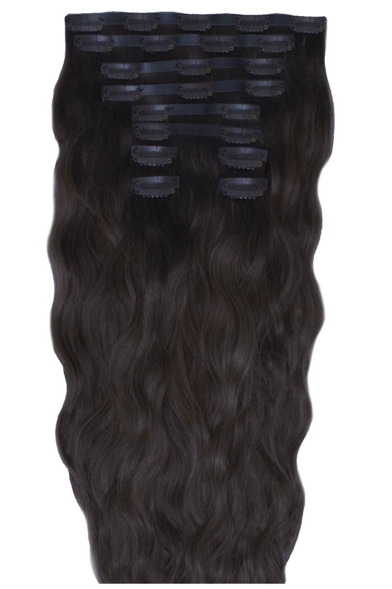 beauty works 18" Beach Wave Double Hair Set Clip-In Extensions - Ebony