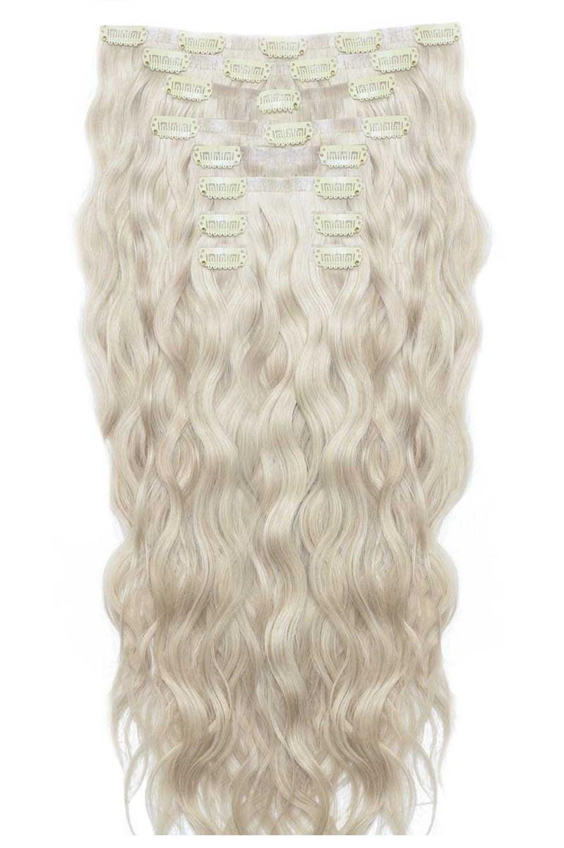 beauty works 18" Beach Wave Double Hair Set Clip-In Extensions - Iced Blonde