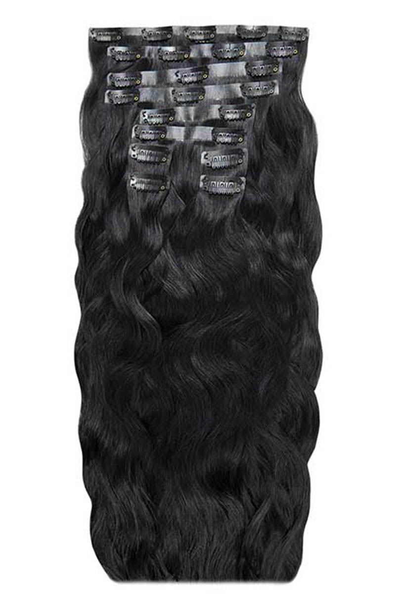 beauty works 18" Beach Wave Double Hair Set Clip-In Extensions - Jet Set Black