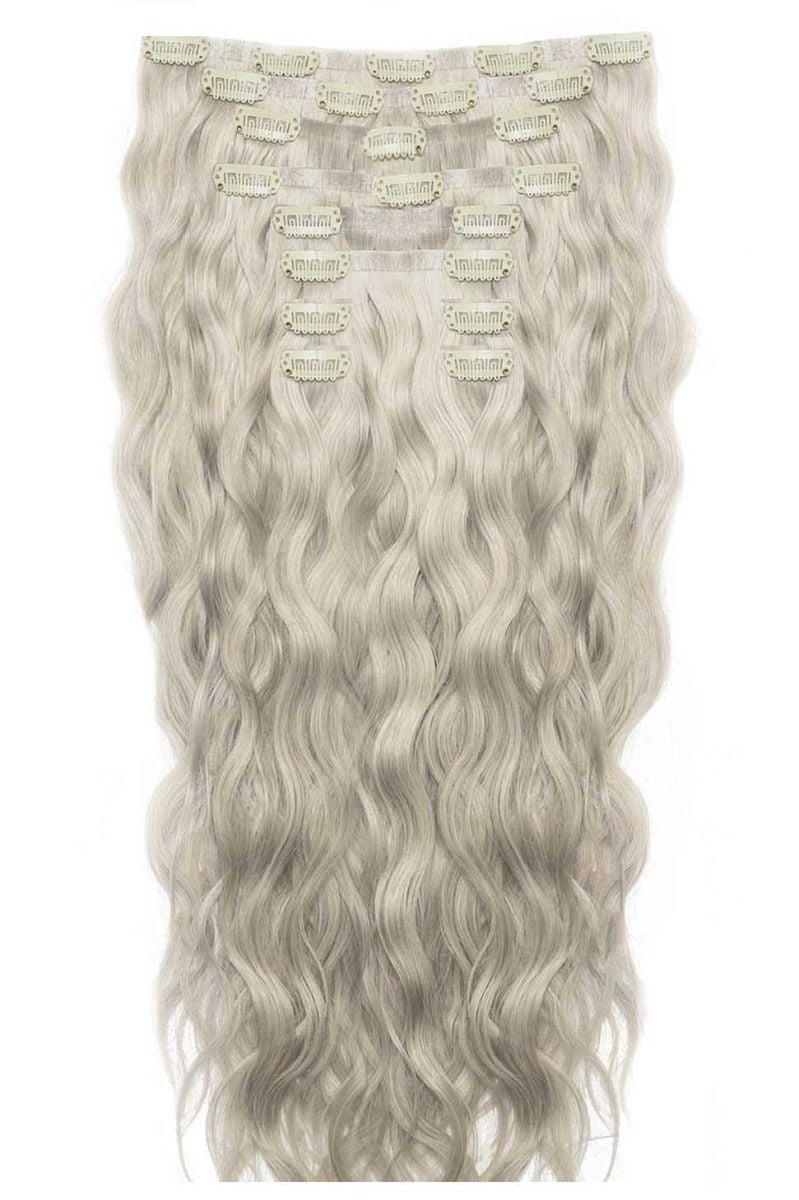 beauty works 18" Beach Wave Double Hair Set Clip-In Extensions - Silver