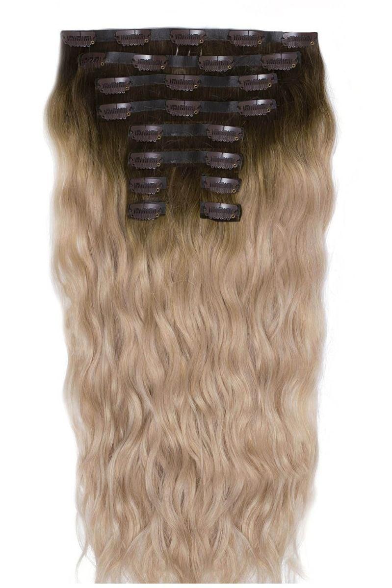beauty works 22" Beach Wave Double Hair Set Clip-In Extensions - High Contrast Warm