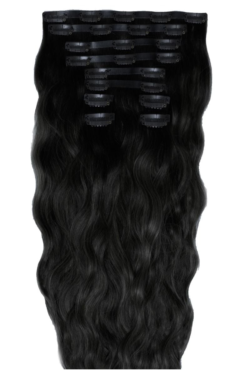 beauty works 22" Beach Wave Double Hair Set Clip-In Extensions - Jet Set Black