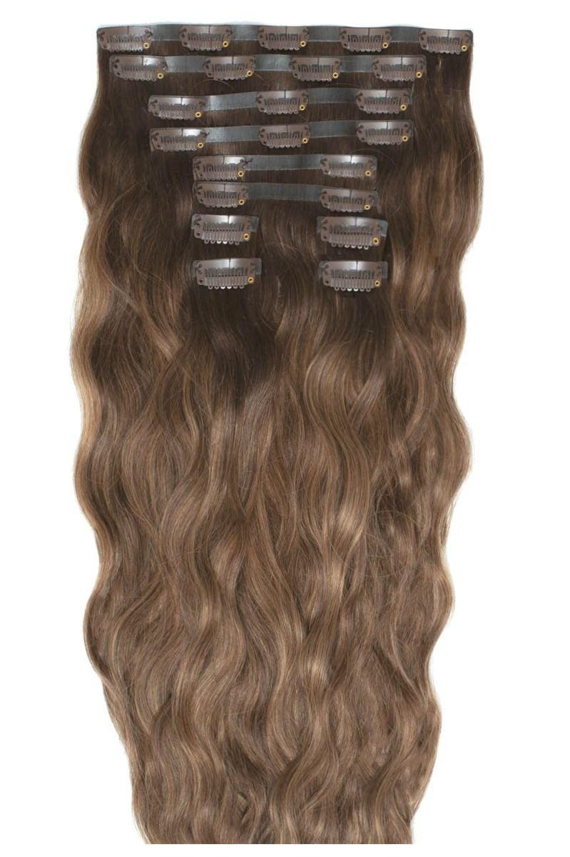 beauty works 22" Beach Wave Double Hair Set Clip-In Extensions - Mocha Melt