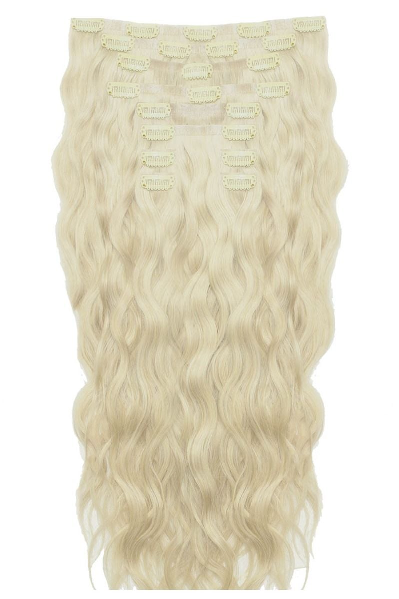 beauty works 22" Beach Wave Double Hair Set Clip-In Extensions - Pure Platinum