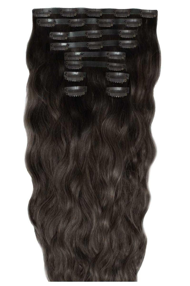 beauty works 22" Beach Wave Double Hair Set Clip-In Extensions - Raven