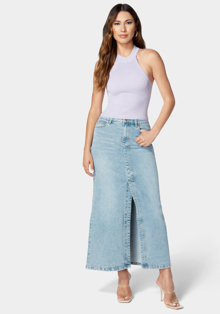 Bebe 5 Pockets Denim Column Skirt