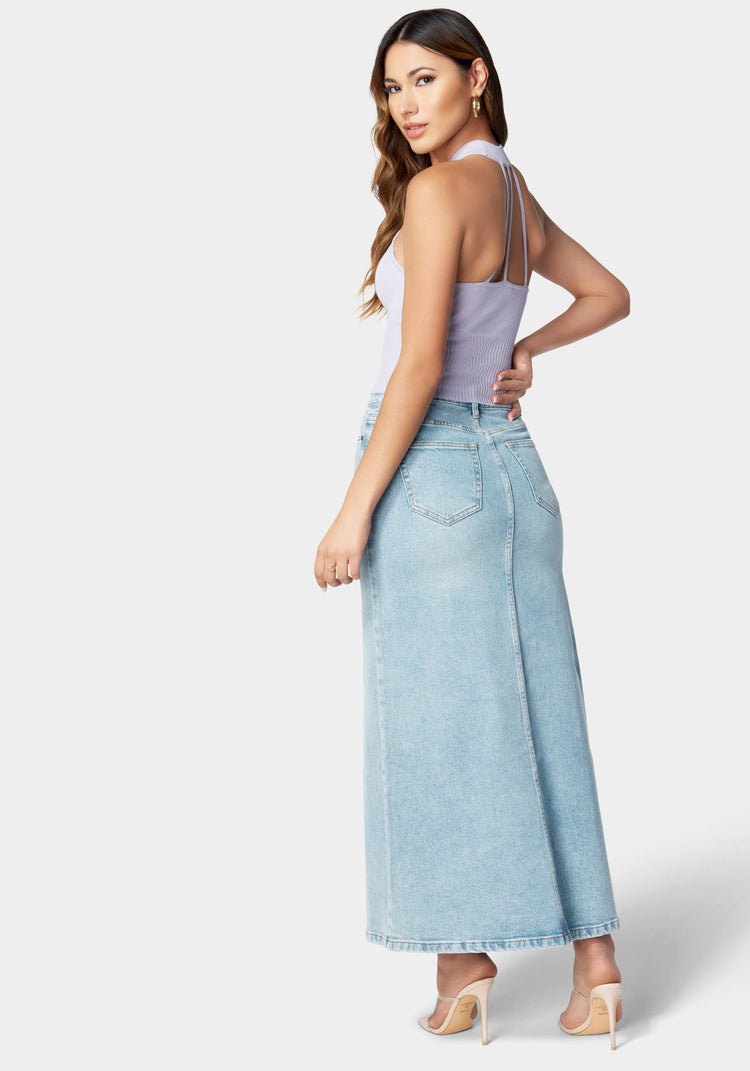 Bebe 5 Pockets Denim Column Skirt