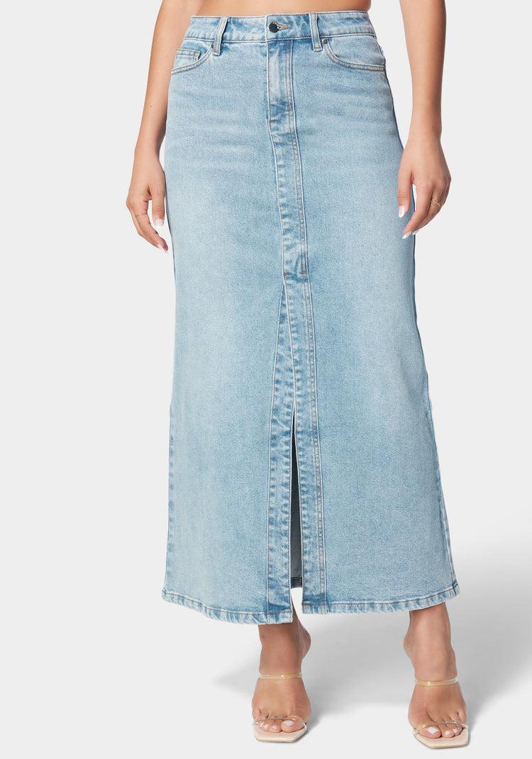 bebe 5 Pockets Denim Column Skirt