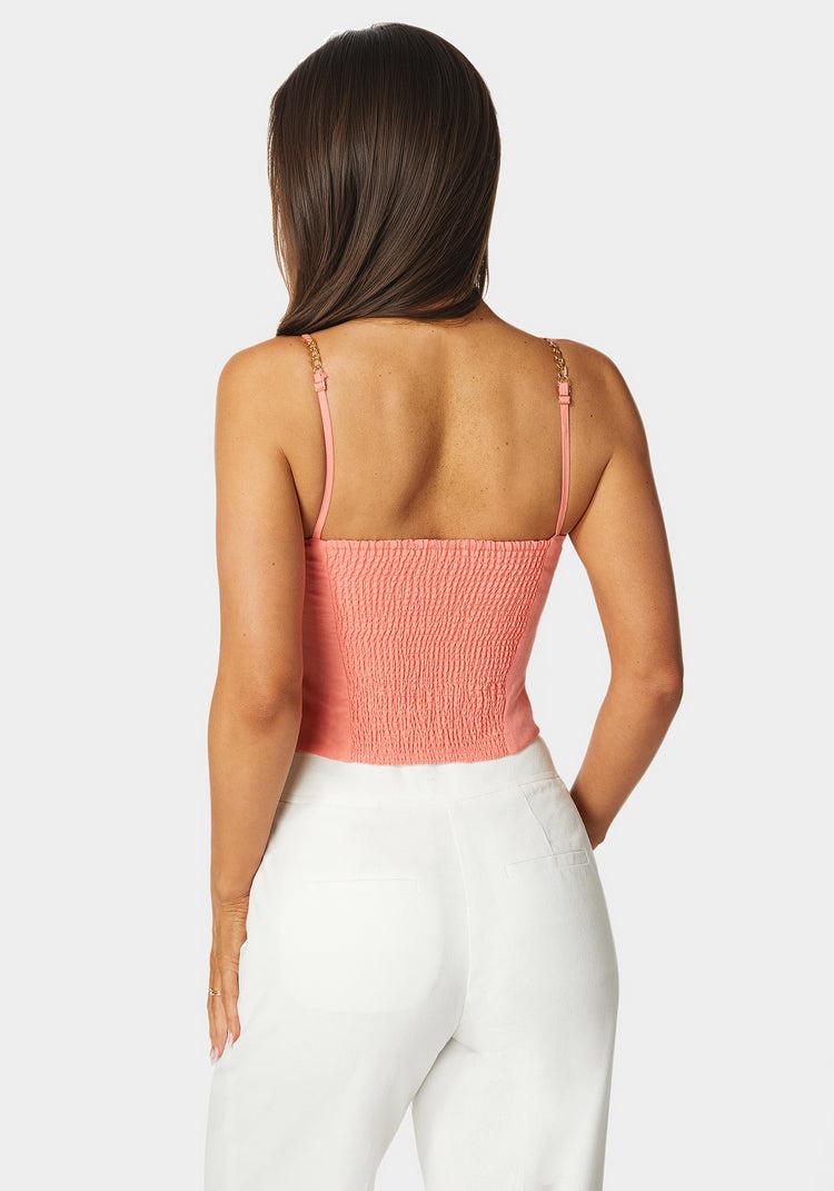 Bebe Adjustable Chain Strap Twisted Front Top