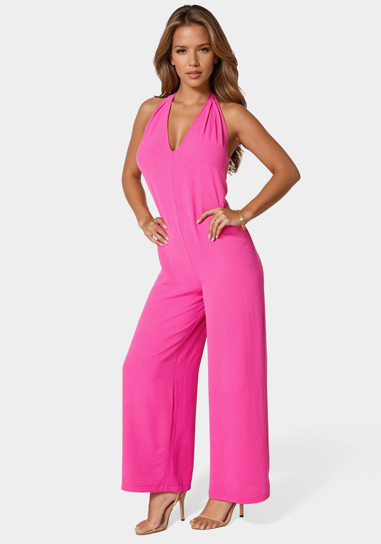 Bebe Airflow Halter Wide Leg Jumpsuit