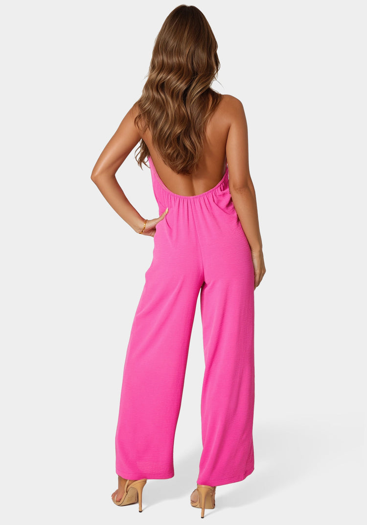 Bebe Airflow Halter Wide Leg Jumpsuit