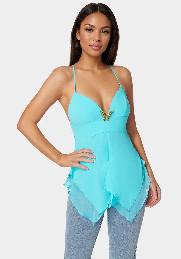 bebe Asymmetric Butterfly Tank Top