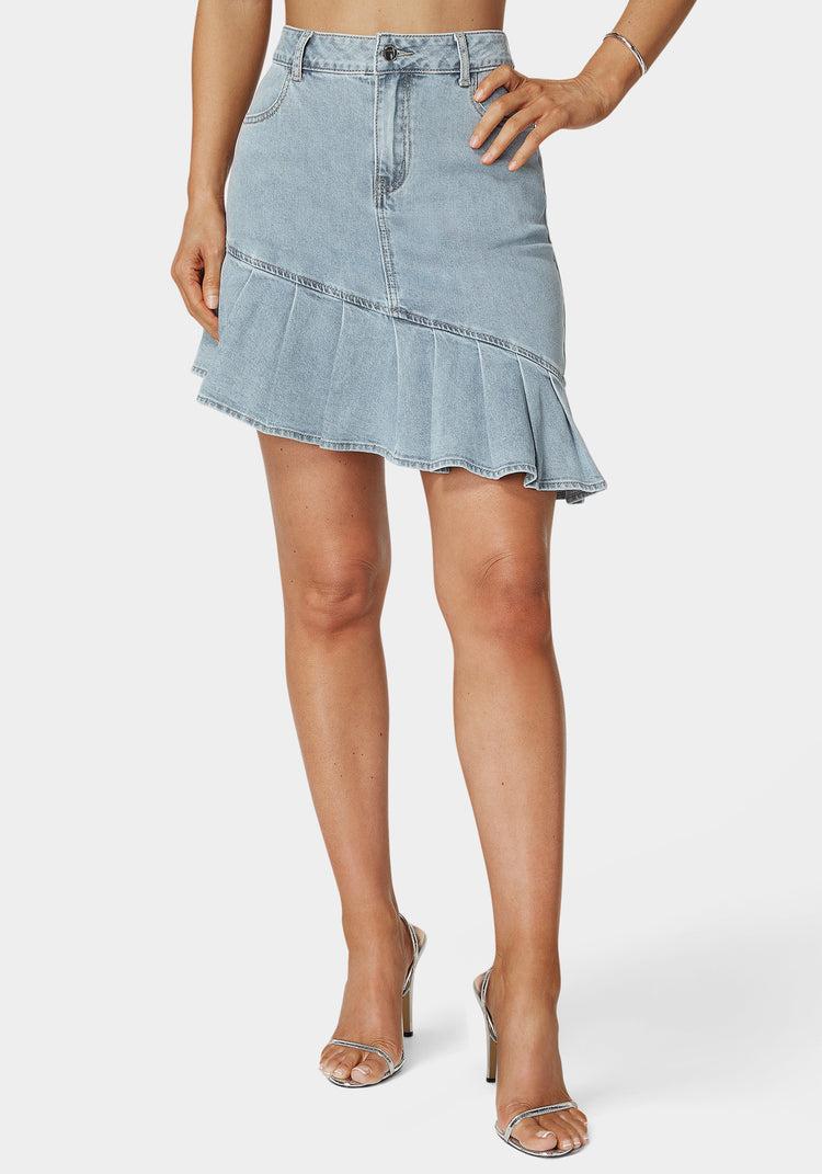 bebe Asymmetric Denim Skirt