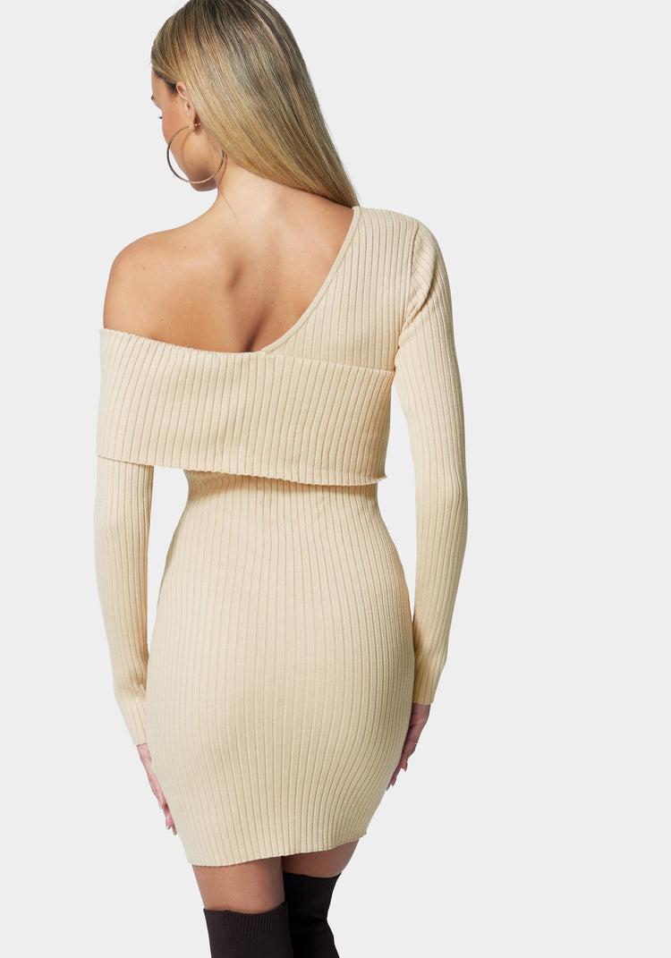 Bebe Asymmetrical Off Shoulder Sweater Dress
