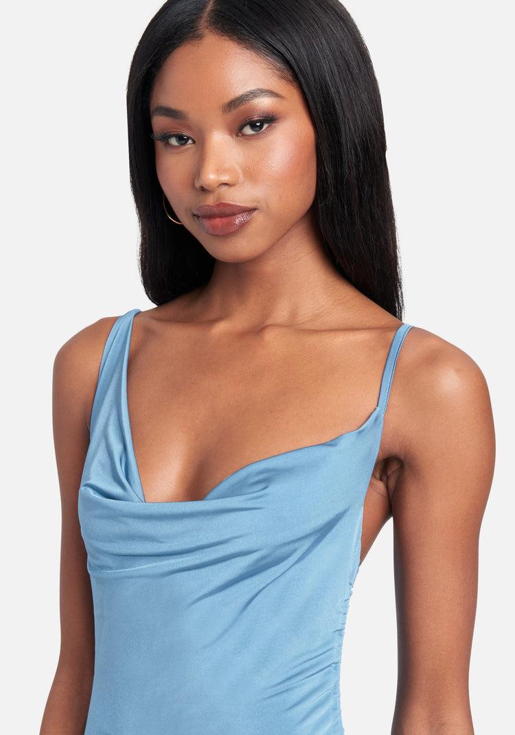 Bebe Asymmetrical Ruched Tie Hem Dress