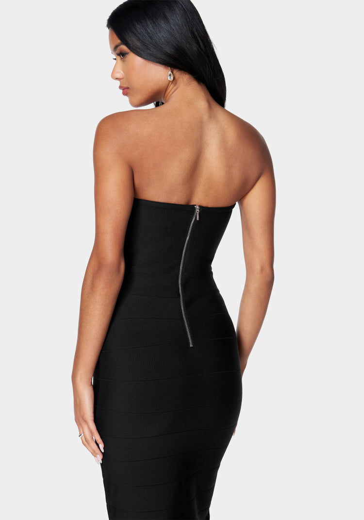 Bebe Bandage Lace-Up Strapless Dress