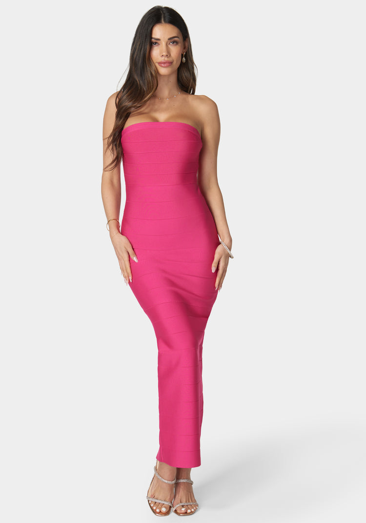 bebe Bandage Strapless Maxi Dress