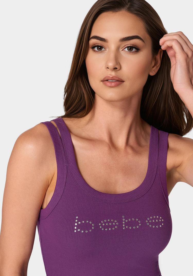 Bebe Bebe Logo Double Strap Single Stone Rib Top