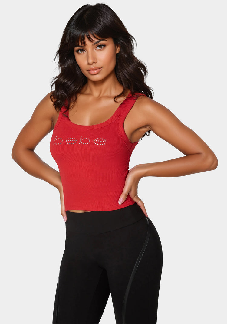 Bebe Bebe Logo Double Strap Single Stone Rib Top