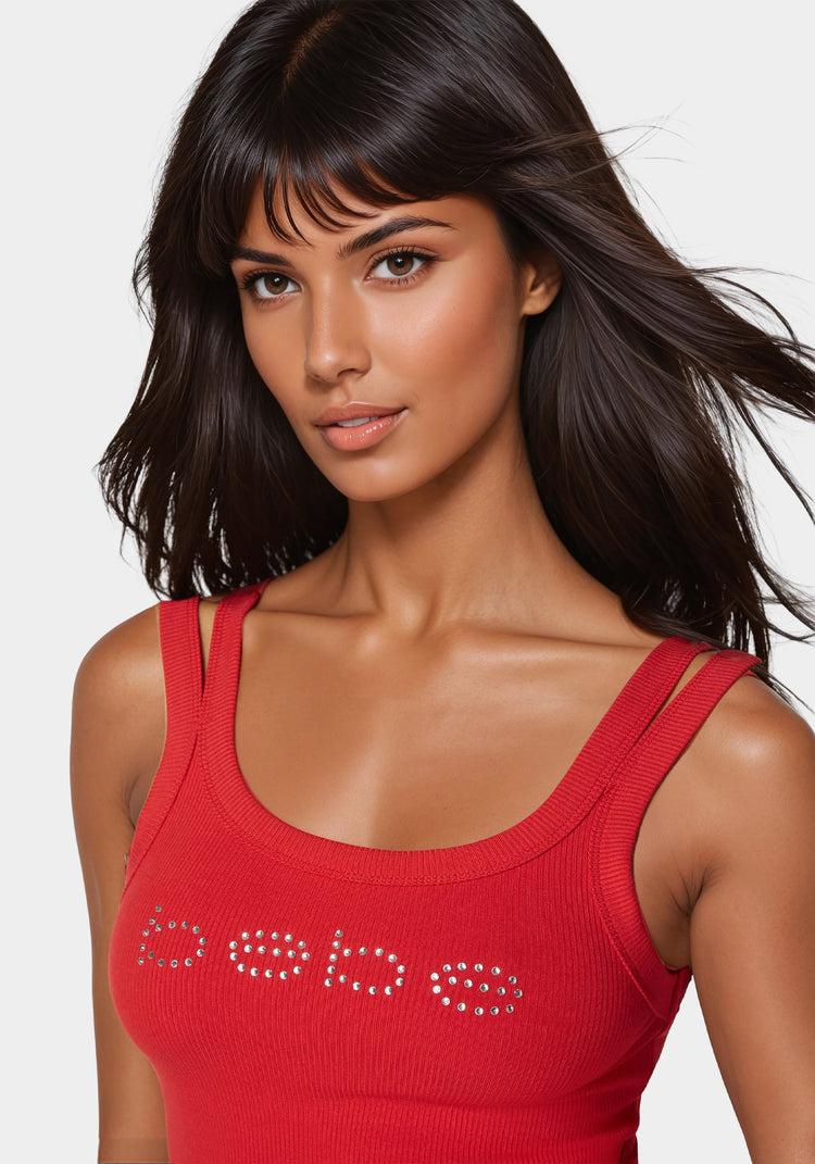 Bebe Bebe Logo Double Strap Single Stone Rib Top