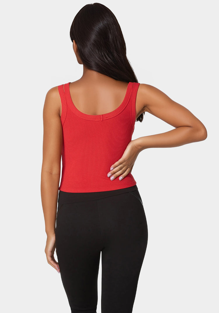 Bebe Bebe Logo Double Strap Single Stone Rib Top