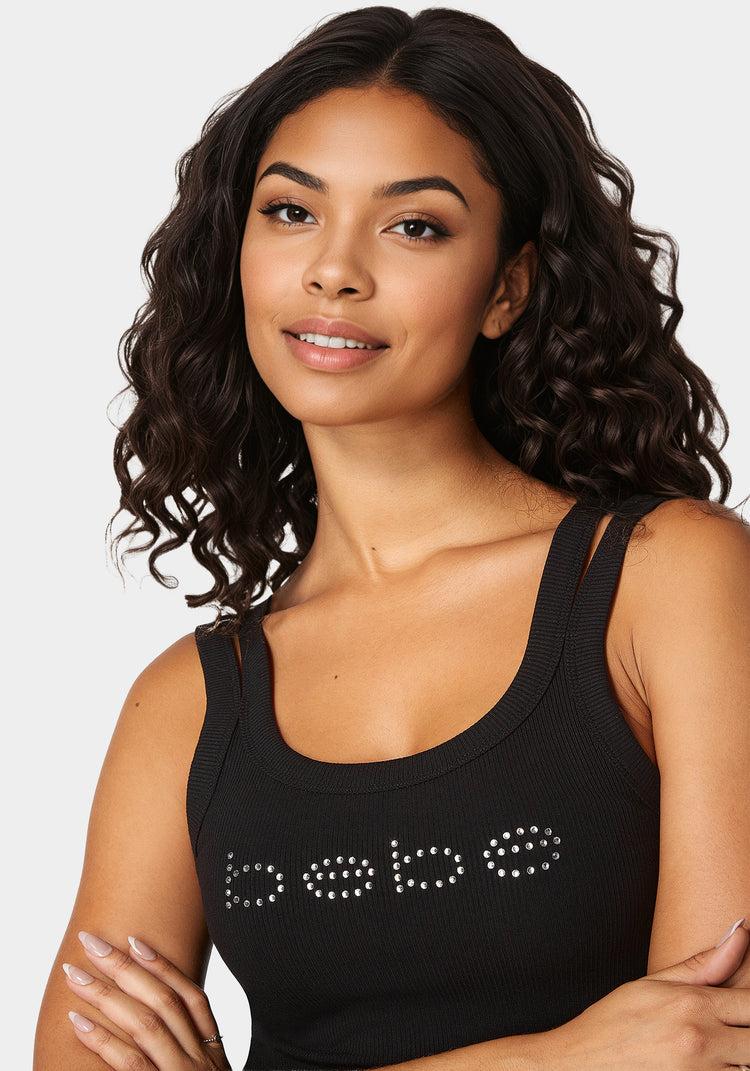 Bebe Bebe Logo Double Strap Single Stone Rib Top