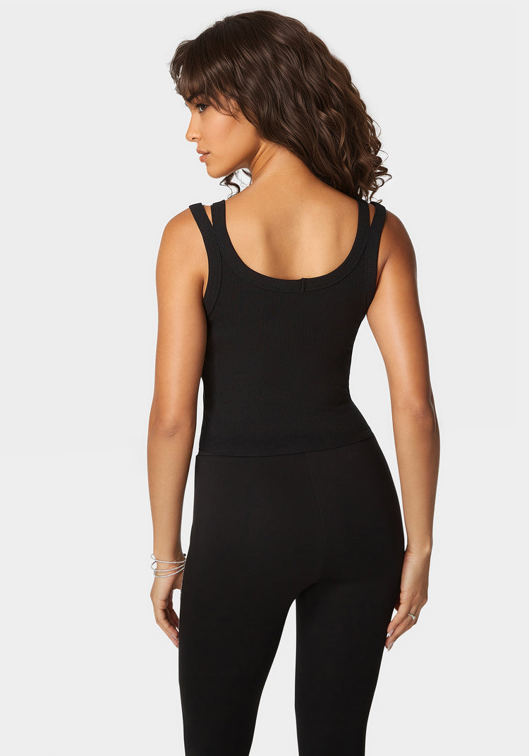 Bebe Bebe Logo Double Strap Single Stone Rib Top