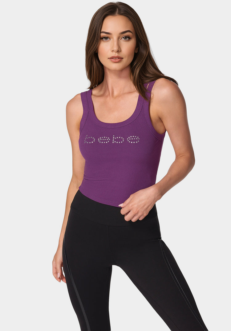 bebe Bebe Logo Double Strap Single Stone Rib Top