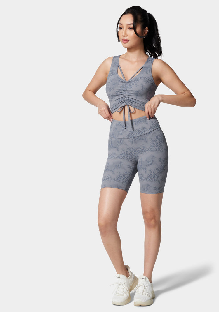 Bebe Bebe Logo Foiled Print Ruched Front Knit Top