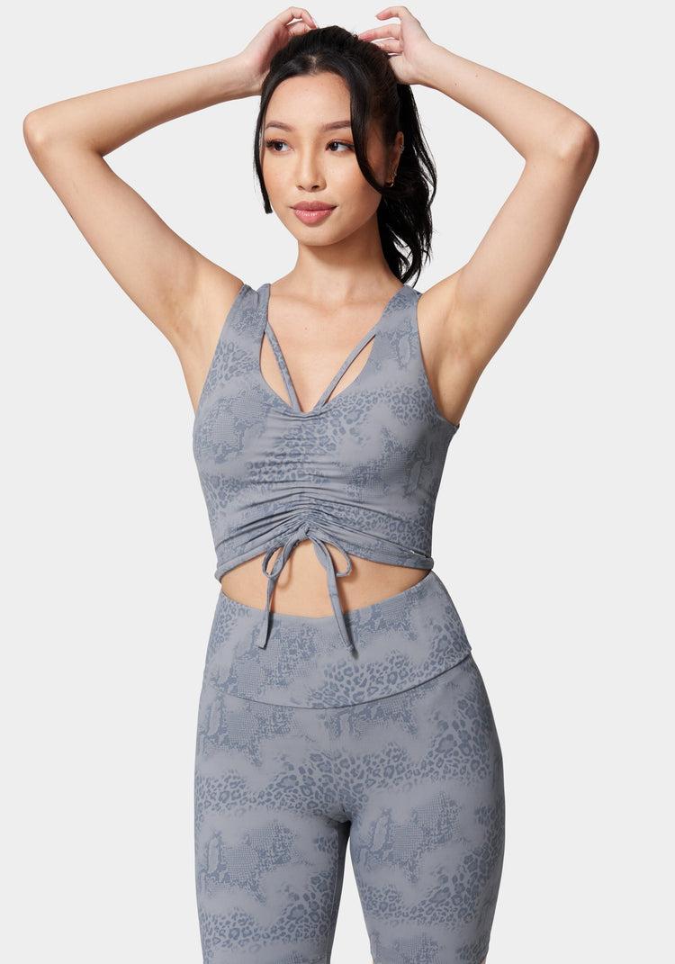 bebe Bebe Logo Foiled Print Ruched Front Knit Top