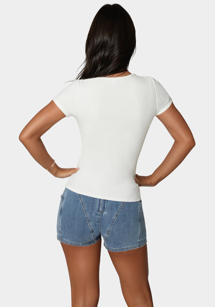 Bebe Bebe Logo Short Sleeve Round Neck Rib Top