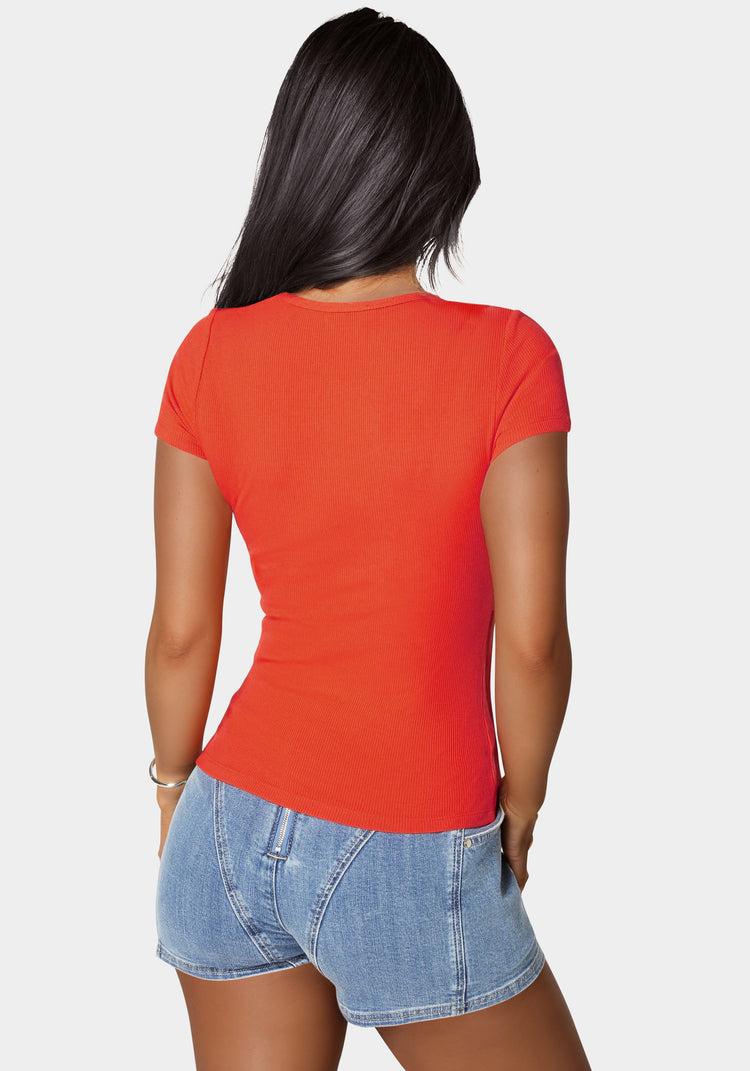 Bebe Bebe Logo Short Sleeve Round Neck Rib Top