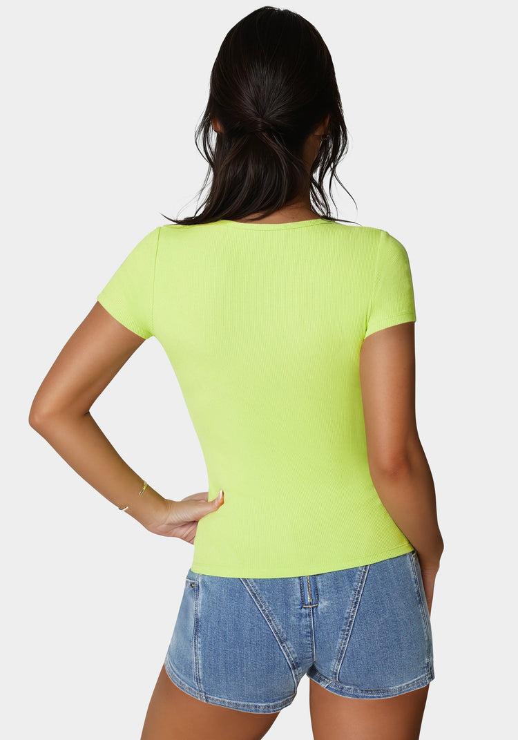 Bebe Bebe Logo Short Sleeve Round Neck Rib Top