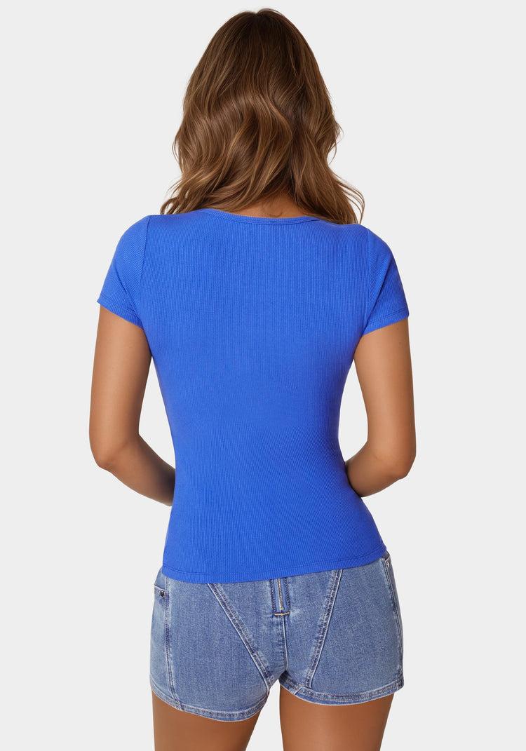 Bebe Bebe Logo Short Sleeve Round Neck Rib Top