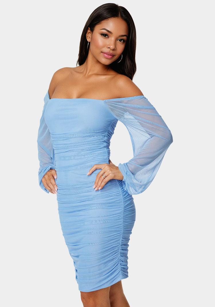 Bebe Blouson Sleeve Ruched Mini Dress