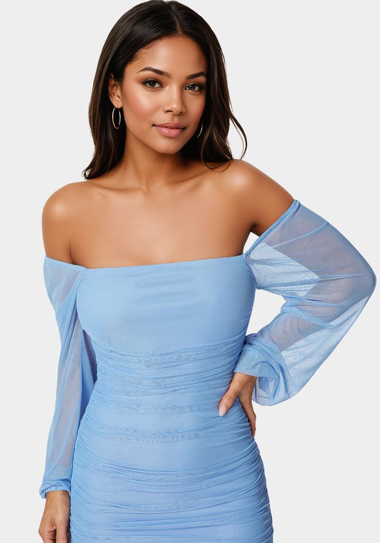 Bebe Blouson Sleeve Ruched Mini Dress