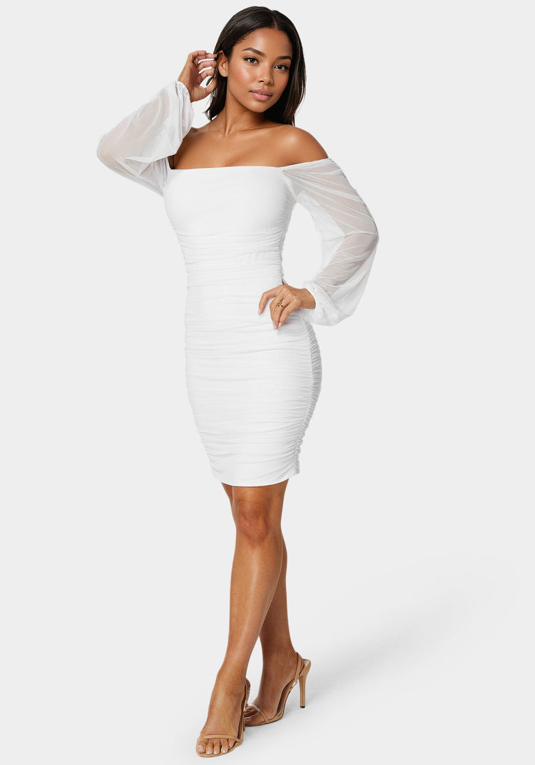 Bebe Blouson Sleeve Ruched Mini Dress
