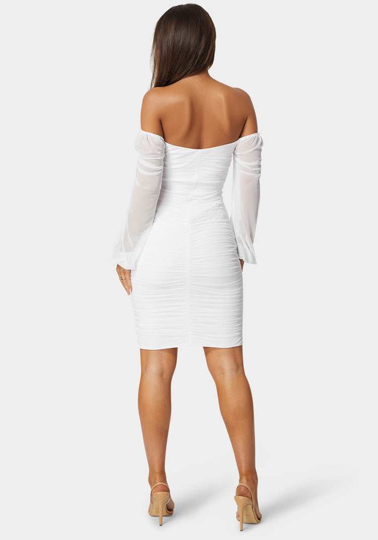 Bebe Blouson Sleeve Ruched Mini Dress
