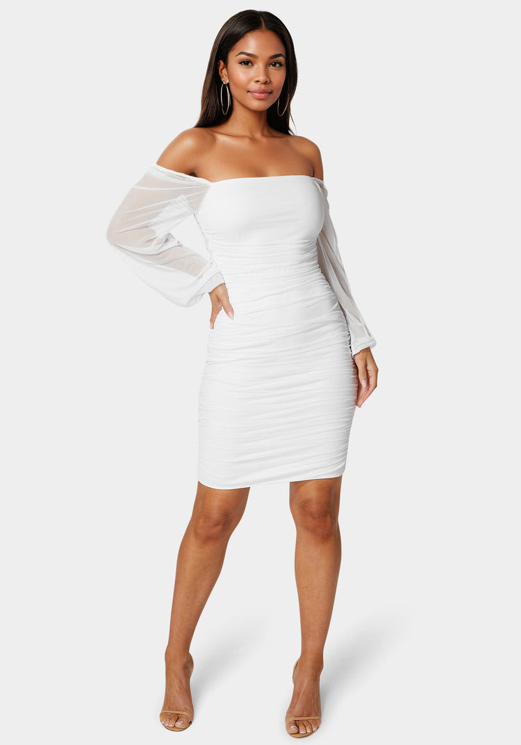 bebe Blouson Sleeve Ruched Mini Dress