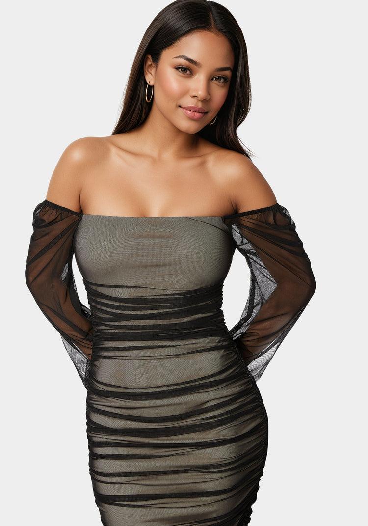 Bebe Blouson Sleeve Ruched Mini Dress